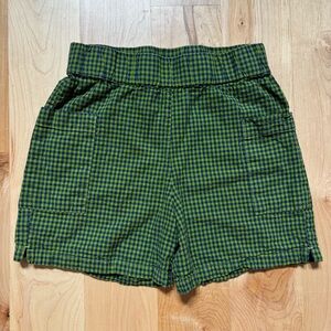 High Waist Green Checkered Women's Shorts